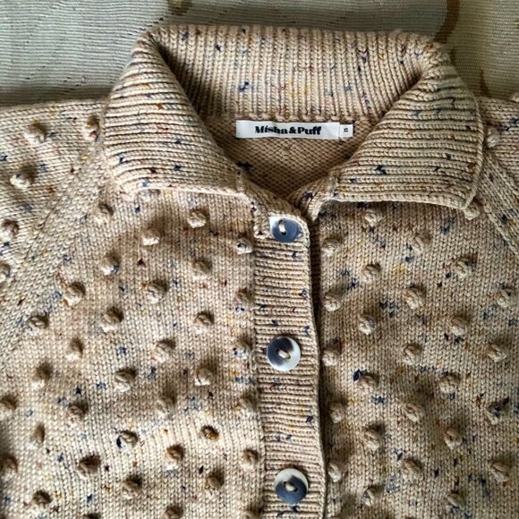 Misha And Puff Sweaters - Misha and Puff Camel Confetti Polo Cardigan
